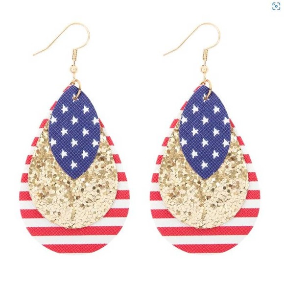 Americana Patriotic USA Glitter Teardrop Earrings - Picture 1 of 2